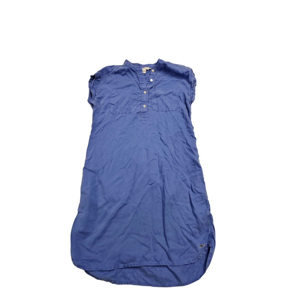 Vineyard Vines Blue Tencel Henley Shift Dress Sleeveless‎ Pockets Size 6